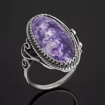 Кольцо чароит (нейзильбер) размер 18