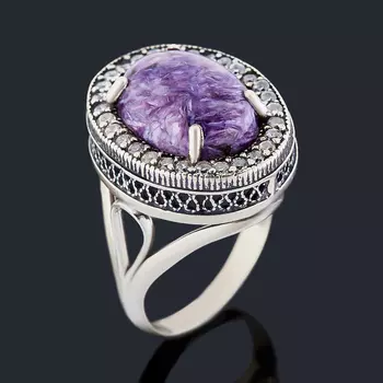 Кольцо чароит (серебро 925 пр. оксидир.) размер 19