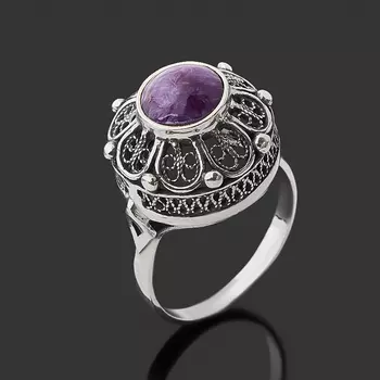 Кольцо чароит (серебро 925 пр. оксидир.) размер 18,5