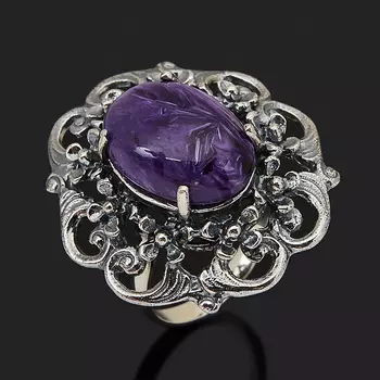 Кольцо чароит (серебро 925 пр. оксидир.) размер 18,5