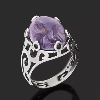 Кольцо чароит (серебро 925 пр. оксидир.) размер 17