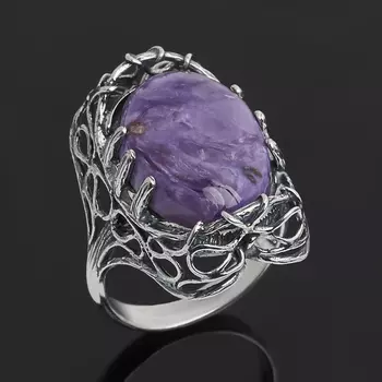 Кольцо чароит (серебро 925 пр. оксидир.) размер 17