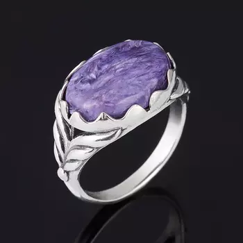 Кольцо чароит (серебро 925 пр. оксидир.) размер 18