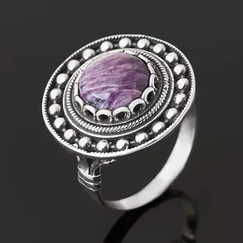 Кольцо чароит (серебро 925 пр. оксидир.) размер 18,5