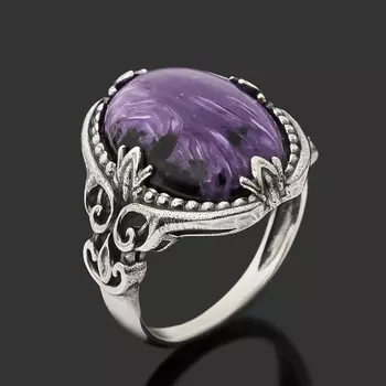 Кольцо чароит (серебро 925 пр. оксидир.) размер 18,5