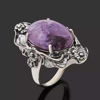 Кольцо чароит (серебро 925 пр. оксидир.) размер 18,5