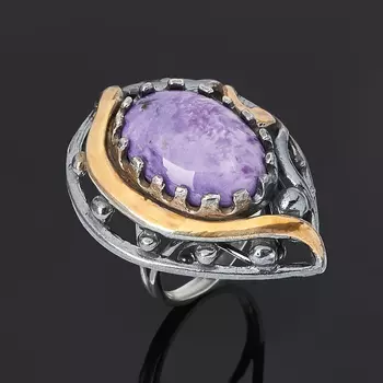 Кольцо чароит (серебро 925 пр. позолота, родир. черн.) размер 18