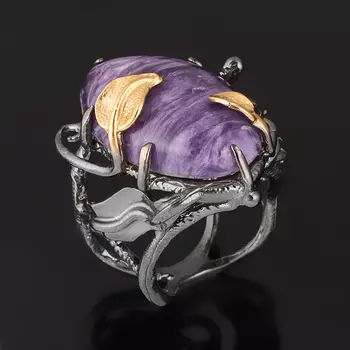 Кольцо чароит (серебро 925 пр. позолота, родир. черн.) размер 18,5