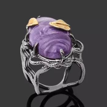 Кольцо чароит (серебро 925 пр. позолота, родир. черн.) размер 18,5