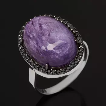 Кольцо чароит (серебро 925 пр. родир. бел.) размер 17,5