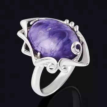 Кольцо чароит (серебро 925 пр. родир. бел.) размер 17,5