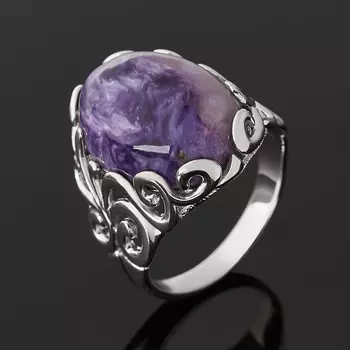 Кольцо чароит (серебро 925 пр. родир. бел.) размер 18