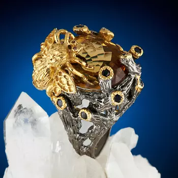 Кольцо цитрин огранка (серебро 925 пр., позолота) размер 17,5