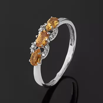 Кольцо цитрин огранка (серебро 925 пр. родир. бел.) размер 17,5