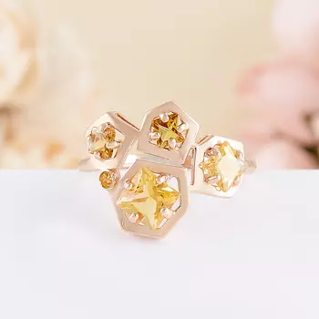 Кольцо цитрин огранка (серебро 925 пр., позолота) размер 17,5