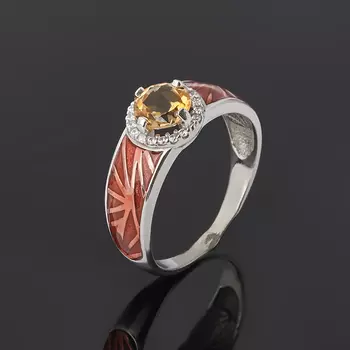 Кольцо цитрин огранка (серебро 925 пр. родир. бел. эмаль) размер 17