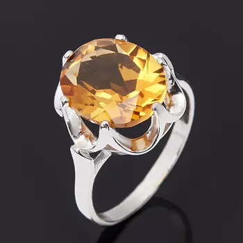 Кольцо цитрин огранка (серебро 925 пр. родир. бел.) размер 18,5