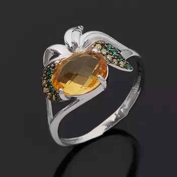 Кольцо цитрин огранка (серебро 925 пр. родир. бел. родир. черн.) размер 17,5