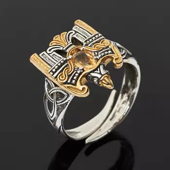 Кольцо цитрин (серебро 925 пр. оксидир., позолота) огранка (регулируемый) размер 18,5