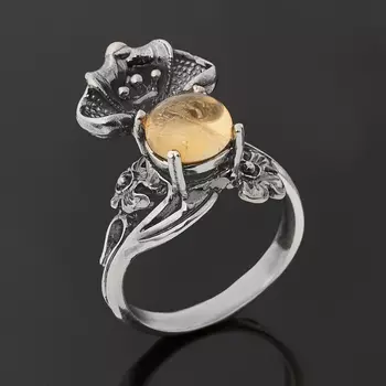 Кольцо цитрин (серебро 925 пр. оксидир.) размер 18