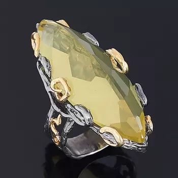 Кольцо цитрин (серебро 925 пр. позолота, родир. черн.) огранка размер 17,5