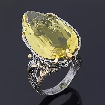 Кольцо цитрин (серебро 925 пр. позолота, родир. черн.) огранка размер 18