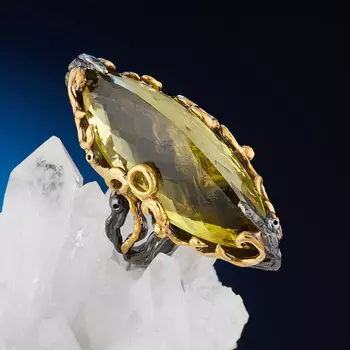 Кольцо цитрин (серебро 925 пр. позолота, родир. черн.) огранка размер 18