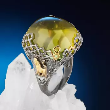 Кольцо цитрин (серебро 925 пр. позолота, родир. сер.) размер 18,5