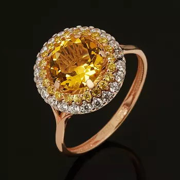 Кольцо цитрин (серебро 925 пр. позолота) огранка размер 17