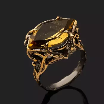 Кольцо цитрин (серебро 925 пр. позолота, родир. черн.) огранка размер 18,5