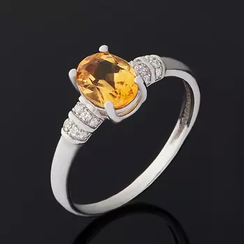 Кольцо цитрин (серебро 925 пр. родир. бел.) огранка размер 17,5