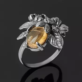 Кольцо цитрин (серебро 925 пр. родир. черн.) размер 18