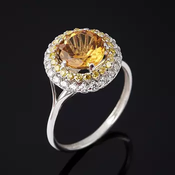 Кольцо цитрин (серебро 925 пр. родир. бел.) огранка размер 17