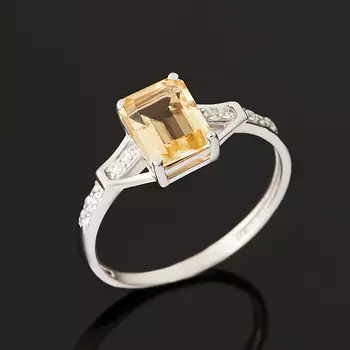 Кольцо цитрин (серебро 925 пр. родир. бел.) огранка размер 17