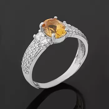 Кольцо цитрин (серебро 925 пр. родир. бел.) огранка размер 17,5