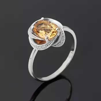 Кольцо цитрин (серебро 925 пр. родир. бел.) огранка размер 17,5