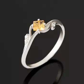 Кольцо цитрин (серебро 925 пр. родир. бел.) огранка размер 18