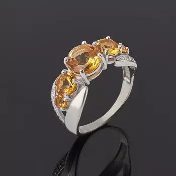 Кольцо цитрин (серебро 925 пр. родир. бел.) огранка размер 18,5