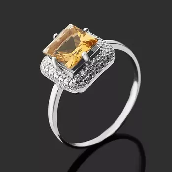 Кольцо цитрин (серебро 925 пр. родир. бел.) огранка размер 18,5