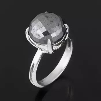 Кольцо гематит (серебро 925 пр. родир. бел.) огранка размер 18