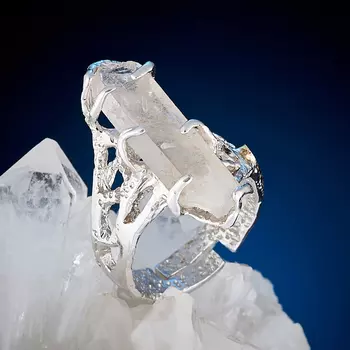 Кольцо горный хрусталь (серебро 925 пр. позолота, родир. бел.) (регулируемый) размер 18