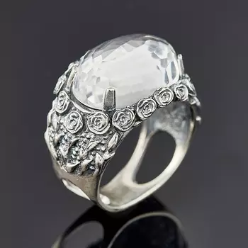 Кольцо горный хрусталь (серебро 925 пр. оксидир.) огранка размер 18,5