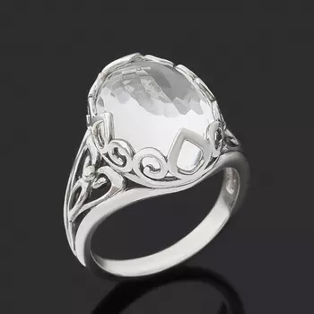 Кольцо горный хрусталь (серебро 925 пр. оксидир.) огранка размер 18