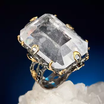 Кольцо горный хрусталь (серебро 925 пр. позолота, родир. черн.) огранка размер 17,5