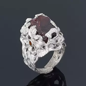 Кольцо гранат альмандин Норвегия (серебро 925 пр. родир. бел. позолота) размер 18 (регулируемый)