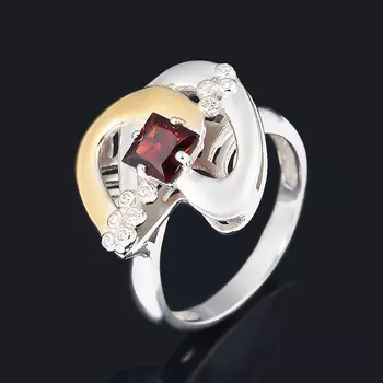 Кольцо гранат альмандин огранка (серебро 925 пр. родир. бел. позолота) размер 18