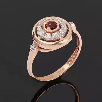 Кольцо гранат альмандин огранка (серебро 925 пр., позолота) размер 18