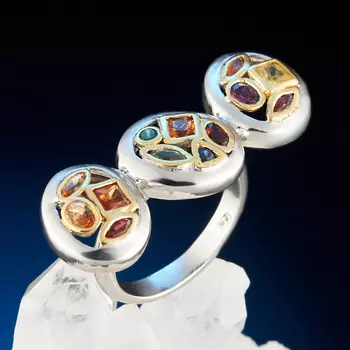 Кольцо гранат альмандин родолит цаворит огранка (серебро 925 пр. позолота) размер 17