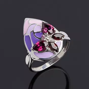 Кольцо гранат альмандин родолит огранка (серебро 925 пр. родир. бел. эмаль) размер 17