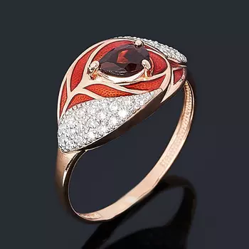 Кольцо гранат альмандин (серебро 925 пр. позолота, родир. бел., эмаль) огранка размер 18